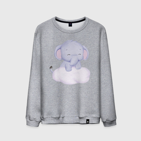 Мужской свитшот хлопок с принтом Милый Слонёнок Стоит На Облаке в Санкт-Петербурге, 100% хлопок |  | animals | beast | cute | животные | звери | милый | облако | слон | слонёнок