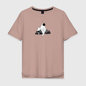 Мужская футболка хлопок Oversize с принтом Минималистичная природная геометрия в Санкт-Петербурге, 100% хлопок | свободный крой, круглый ворот, “спинка” длиннее передней части | 