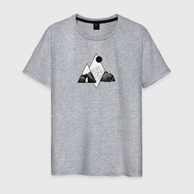 Мужская футболка хлопок с принтом Минималистичная природная геометрия в Тюмени, 100% хлопок | прямой крой, круглый вырез горловины, длина до линии бедер, слегка спущенное плечо. | 