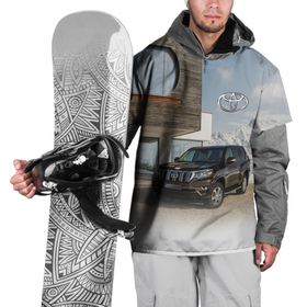 Накидка на куртку 3D с принтом Тoyota Land Cruiser Prado у горного коттеджа   Mountain cottage , 100% полиэстер |  | car | cottage | mountains | nature | off road vehicle | snow | toyota | автомобиль | внедорожник | горы | коттедж | природа | снег | тойота