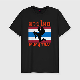 Мужская футболка хлопок Slim с принтом THAI FIGHTER (Боец Муай Тай) в Кировске, 92% хлопок, 8% лайкра | приталенный силуэт, круглый вырез ворота, длина до линии бедра, короткий рукав | 