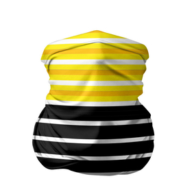 Бандана-труба 3D с принтом Желтые розовые и черные полосы на белом в Новосибирске, 100% полиэстер, ткань с особыми свойствами — Activecool | плотность 150‒180 г/м2; хорошо тянется, но сохраняет форму | black stripes | pink stripes | stripes | yellow | желтый | полосатый узор | розовый | черные полосы