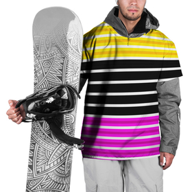 Накидка на куртку 3D с принтом Желтые розовые и черные полосы на белом в Тюмени, 100% полиэстер |  | black stripes | pink stripes | stripes | yellow | желтый | полосатый узор | розовый | черные полосы