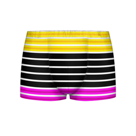 Мужские трусы 3D с принтом Желтые розовые и черные полосы на белом в Белгороде, 50% хлопок, 50% полиэстер | классическая посадка, на поясе мягкая тканевая резинка | black stripes | pink stripes | stripes | yellow | желтый | полосатый узор | розовый | черные полосы