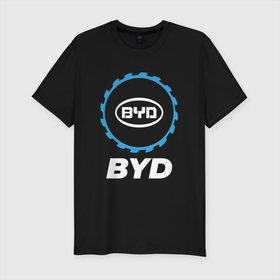 Мужская футболка хлопок Slim с принтом BYD в стиле Top Gear в Белгороде, 92% хлопок, 8% лайкра | приталенный силуэт, круглый вырез ворота, длина до линии бедра, короткий рукав | auto | brand | byd | gear | logo | symbol | top | авто | бид | бренд | гир | лого | символ | топ