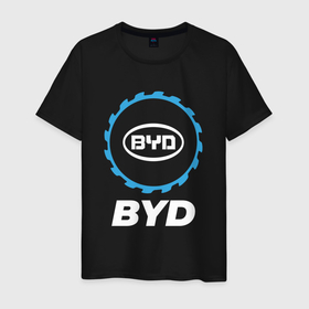 Мужская футболка хлопок с принтом BYD в стиле Top Gear в Белгороде, 100% хлопок | прямой крой, круглый вырез горловины, длина до линии бедер, слегка спущенное плечо. | auto | brand | byd | gear | logo | symbol | top | авто | бид | бренд | гир | лого | символ | топ