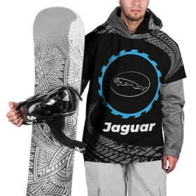 Накидка на куртку 3D с принтом Jaguar в стиле Top Gear со следами шин на фоне в Тюмени, 100% полиэстер |  | auto | brand | gear | jaguar | logo | symbol | top | авто | бренд | гир | лого | символ | следы | топ | шин | шины | ягуар