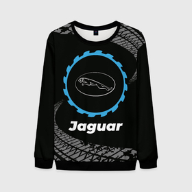 Мужской свитшот 3D с принтом Jaguar в стиле Top Gear со следами шин на фоне в Тюмени, 100% полиэстер с мягким внутренним слоем | круглый вырез горловины, мягкая резинка на манжетах и поясе, свободная посадка по фигуре | Тематика изображения на принте: auto | brand | gear | jaguar | logo | symbol | top | авто | бренд | гир | лого | символ | следы | топ | шин | шины | ягуар
