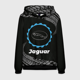 Мужская толстовка 3D с принтом Jaguar в стиле Top Gear со следами шин на фоне , 100% полиэстер | двухслойный капюшон со шнурком для регулировки, мягкие манжеты на рукавах и по низу толстовки, спереди карман-кенгуру с мягким внутренним слоем. | auto | brand | gear | jaguar | logo | symbol | top | авто | бренд | гир | лого | символ | следы | топ | шин | шины | ягуар