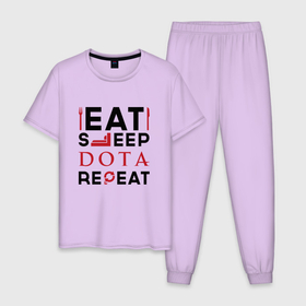 Мужская пижама хлопок с принтом Надпись: Eat Sleep Dota Repeat в Курске, 100% хлопок | брюки и футболка прямого кроя, без карманов, на брюках мягкая резинка на поясе и по низу штанин
 | Тематика изображения на принте: dota | eat sleep repeat | logo | дота | игра | игры | лого | логотип | символ