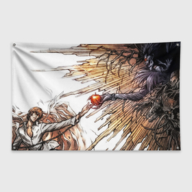 Флаг-баннер с принтом Сотворение Ягами Лайта в Тюмени, 100% полиэстер | размер 67 х 109 см, плотность ткани — 95 г/м2; по краям флага есть четыре люверса для крепления | 