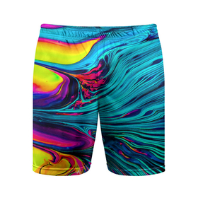 Мужские шорты спортивные с принтом Paint Wave ,  |  | абстракция | волны | жидкость | красивая | краска | красочная | линии | разноцветная | смешение цветов | яркая