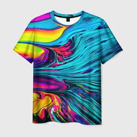 Мужская футболка 3D с принтом Paint Wave в Курске, 100% полиэфир | прямой крой, круглый вырез горловины, длина до линии бедер | абстракция | волны | жидкость | красивая | краска | красочная | линии | разноцветная | смешение цветов | яркая