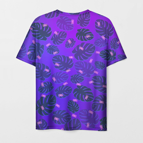 Мужская футболка 3D с принтом Неоновый Chill и пальмовые листья в Новосибирске, 100% полиэфир | прямой крой, круглый вырез горловины, длина до линии бедер | chill | градиент | на чиле | неон | неоновая надпись | пальма | пальмовый лист | паттерн | тай дай | тропики | чил