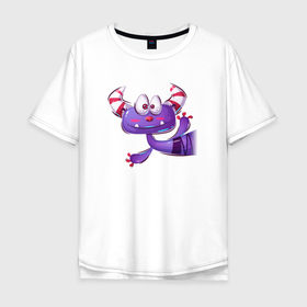 Мужская футболка хлопок Oversize с принтом маленький фиолетовый монстр с рожками , 100% хлопок | свободный крой, круглый ворот, “спинка” длиннее передней части | Тематика изображения на принте: детский | монстр | монстрик | рога | рожки | человечек