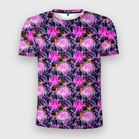 Мужская футболка 3D Slim с принтом Абстрактные мыльные пузыри в Тюмени, 100% полиэстер с улучшенными характеристиками | приталенный силуэт, круглая горловина, широкие плечи, сужается к линии бедра | abstract | абстракция | бутоны | геометрия | линии | паттерн | текстура | узор | узоры | цветы