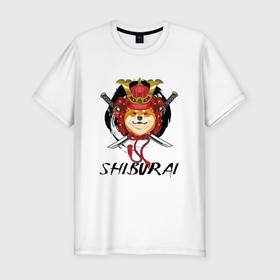 Мужская футболка хлопок Slim с принтом Shiburai в Тюмени, 92% хлопок, 8% лайкра | приталенный силуэт, круглый вырез ворота, длина до линии бедра, короткий рукав | japan | samurai | shiba | shiba inu | самурай | сиба | сиба ину | япония