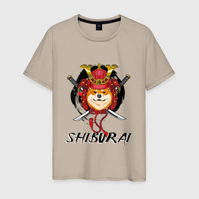 Мужская футболка хлопок с принтом Shiburai в Новосибирске, 100% хлопок | прямой крой, круглый вырез горловины, длина до линии бедер, слегка спущенное плечо. | japan | samurai | shiba | shiba inu | самурай | сиба | сиба ину | япония
