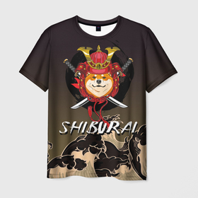 Мужская футболка 3D с принтом Shiburai и волны в Новосибирске, 100% полиэфир | прямой крой, круглый вырез горловины, длина до линии бедер | shiba | shiba inu | самурай | сиба | сиба ину | японская собака