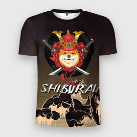 Мужская футболка 3D Slim с принтом Shiburai и волны в Екатеринбурге, 100% полиэстер с улучшенными характеристиками | приталенный силуэт, круглая горловина, широкие плечи, сужается к линии бедра | shiba | shiba inu | самурай | сиба | сиба ину | японская собака