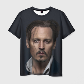 Мужская футболка 3D с принтом Джонни Депп   Johnny Depp в Санкт-Петербурге, 100% полиэфир | прямой крой, круглый вырез горловины, длина до линии бедер | johnny depp | актер | голивуд | голливуд | деп | депп | джек воробей | джони деп | джонни депп | кинозвезда