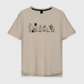 Мужская футболка хлопок Oversize с принтом Семья Муми троллей в Санкт-Петербурге, 100% хлопок | свободный крой, круглый ворот, “спинка” длиннее передней части | книга | мультфильм | муми мама | муми папа | муми тролли | муми тролль | семья | снусмумрик | туве | фрекен