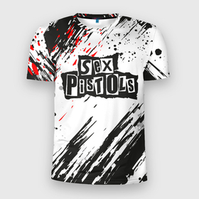 Мужская футболка 3D Slim с принтом Sex Pistols | Big Logo в Тюмени, 100% полиэстер с улучшенными характеристиками | приталенный силуэт, круглая горловина, широкие плечи, сужается к линии бедра | Тематика изображения на принте: emblem | logo | rock | stephen philip | лого | логотип | музыка | панк рок | рок | эмблема