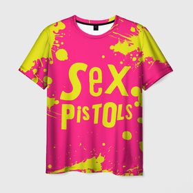 Мужская футболка 3D с принтом Sex Pistols | Yellow Logo в Тюмени, 100% полиэфир | прямой крой, круглый вырез горловины, длина до линии бедер | Тематика изображения на принте: emblem | logo | rock | stephen philip | лого | логотип | музыка | панк рок | рок | эмблема