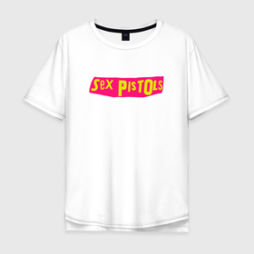 Мужская футболка хлопок Oversize с принтом Sex Pistols | Yellow Pink Logo в Екатеринбурге, 100% хлопок | свободный крой, круглый ворот, “спинка” длиннее передней части | emblem | logo | rock | stephen philip | лого | логотип | музыка | панк рок | рок | эмблема