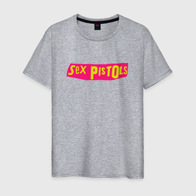 Мужская футболка хлопок с принтом Sex Pistols | Yellow Pink Logo в Тюмени, 100% хлопок | прямой крой, круглый вырез горловины, длина до линии бедер, слегка спущенное плечо. | emblem | logo | rock | stephen philip | лого | логотип | музыка | панк рок | рок | эмблема