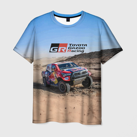 Мужская футболка 3D с принтом Toyota Gazoo Racing   Rally   Desert   Competition  Ралли   Пустыня   Соревнования в Петрозаводске, 100% полиэфир | прямой крой, круглый вырез горловины, длина до линии бедер | car | competition | desert | off road vehicle | power | racing team | rally | toyota | автомобиль | внедорожник | гонка | мощь | пустыня | ралли | соревнование | тойота