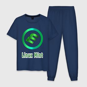 Мужская пижама хлопок с принтом Лого с буквой m  linux mint в Белгороде, 100% хлопок | брюки и футболка прямого кроя, без карманов, на брюках мягкая резинка на поясе и по низу штанин
 | Тематика изображения на принте: linux | linux mint | logo | mint | линукс минт | лого | логотип | минт | подарок програмисту
