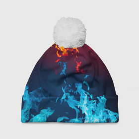 Шапка 3D c помпоном с принтом Лед и Пламя Борьба стихий в Кировске, 100% полиэстер | универсальный размер, печать по всей поверхности изделия | борьба стихий | лед | огонь | пламя | синий огонь