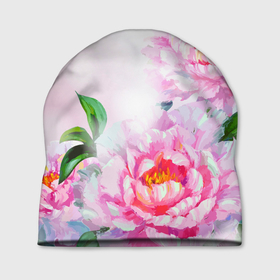 Шапка 3D с принтом Нежные Пионы Акварель в Екатеринбурге, 100% полиэстер | универсальный размер, печать по всей поверхности изделия | весенние цветы | пионы | пионы акварель | розовые пионы | цветы