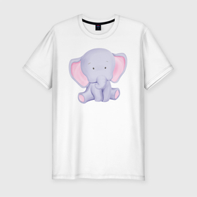 Мужская футболка хлопок Slim с принтом Милый Слонёнок В Предкушении в Курске, 92% хлопок, 8% лайкра | приталенный силуэт, круглый вырез ворота, длина до линии бедра, короткий рукав | animals | beast | cute | животные | звери | милый | слон | слонёнок