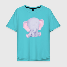 Мужская футболка хлопок Oversize с принтом Милый Слонёнок В Предкушении в Новосибирске, 100% хлопок | свободный крой, круглый ворот, “спинка” длиннее передней части | animals | beast | cute | животные | звери | милый | слон | слонёнок