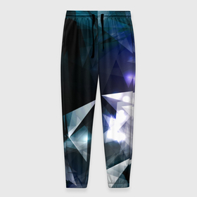 Мужские брюки 3D с принтом Алмазные треугольники в Кировске, 100% полиэстер | манжеты по низу, эластичный пояс регулируется шнурком, по бокам два кармана без застежек, внутренняя часть кармана из мелкой сетки | свет | синий | треугольник | фиолетовый | черный