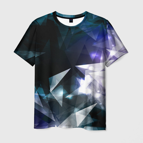 Мужская футболка 3D с принтом Алмазные треугольники в Екатеринбурге, 100% полиэфир | прямой крой, круглый вырез горловины, длина до линии бедер | свет | синий | треугольник | фиолетовый | черный