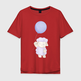 Мужская футболка хлопок Oversize с принтом Милая Овечка С Воздушным Шариком в Новосибирске, 100% хлопок | свободный крой, круглый ворот, “спинка” длиннее передней части | animals | beast | cute | воздушный | животные | звери | милый | овечка | шарик