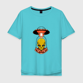 Мужская футболка хлопок Oversize с принтом THE ARRIVAL OF AN ALIEN в Курске, 100% хлопок | свободный крой, круглый ворот, “спинка” длиннее передней части | галактика | гуманоид | забавный | космос | летающая тарелка | нло