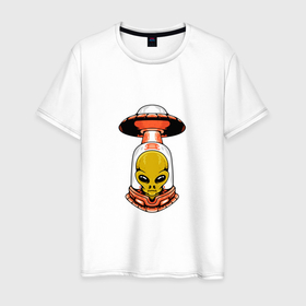 Мужская футболка хлопок с принтом THE ARRIVAL OF AN ALIEN в Новосибирске, 100% хлопок | прямой крой, круглый вырез горловины, длина до линии бедер, слегка спущенное плечо. | галактика | гуманоид | забавный | космос | летающая тарелка | нло