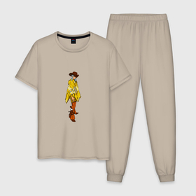 Мужская пижама хлопок с принтом COWBOY GIRL в Тюмени, 100% хлопок | брюки и футболка прямого кроя, без карманов, на брюках мягкая резинка на поясе и по низу штанин
 | аниме | девушка | забавная | ковбой | ковбойская шляпа | милая | ранчо | техас