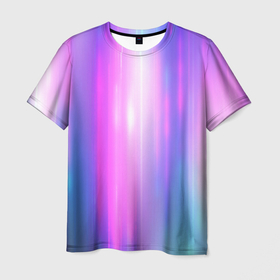 Мужская футболка 3D с принтом Northern lights, Северное сияние, неоновое свечение , 100% полиэфир | прямой крой, круглый вырез горловины, длина до линии бедер | blur | northern lights | абстрактный | неон | огоньки | полосы | размытый | розовый | северное сияние | фиолетовый