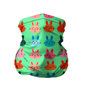 Бандана-труба 3D с принтом FUNNY BUNNIES в Екатеринбурге, 100% полиэстер, ткань с особыми свойствами — Activecool | плотность 150‒180 г/м2; хорошо тянется, но сохраняет форму | Тематика изображения на принте: животные | забавный | зеленый | кролик | милый | очаровательный | розовый | синий