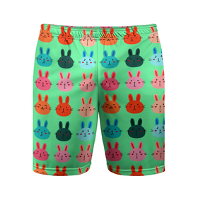 Мужские шорты спортивные с принтом FUNNY BUNNIES в Новосибирске,  |  | животные | забавный | зеленый | кролик | милый | очаровательный | розовый | синий