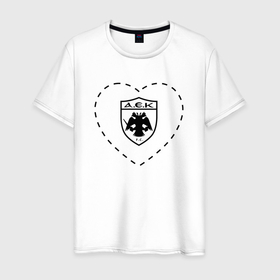 Мужская футболка хлопок с принтом Лого AEK Athens в сердечке в Белгороде, 100% хлопок | прямой крой, круглый вырез горловины, длина до линии бедер, слегка спущенное плечо. | Тематика изображения на принте: aek | aek athens | athens | club | football | logo | love | аек | клуб | лого | мяч | сердечко | символ | спорт | футбол | футболист | футболисты | футбольный