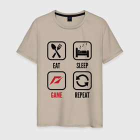 Мужская футболка хлопок с принтом Eat   Sleep   Need for Speed   Repeat в Белгороде, 100% хлопок | прямой крой, круглый вырез горловины, длина до линии бедер, слегка спущенное плечо. | Тематика изображения на принте: eat sleep repeat | for | logo | need | need for speed | nfs | speed | игра | игры | лого | логотип | нид | нфс | символ