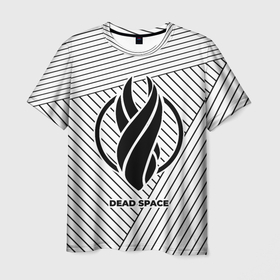 Мужская футболка 3D с принтом Символ Dead Space на светлом фоне с полосами в Белгороде, 100% полиэфир | прямой крой, круглый вырез горловины, длина до линии бедер | dead | dead space | logo | space | дед | игра | игры | лого | логотип | полосы | символ | спейс