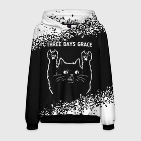 Мужская толстовка 3D с принтом Группа Three Days Grace и Рок Кот в Курске, 100% полиэстер | двухслойный капюшон со шнурком для регулировки, мягкие манжеты на рукавах и по низу толстовки, спереди карман-кенгуру с мягким внутренним слоем. | band | days | grace | metal | rock | three | three days grace | грейс | группа | дэйс | кот | краска | рок | рок кот | спрей | три
