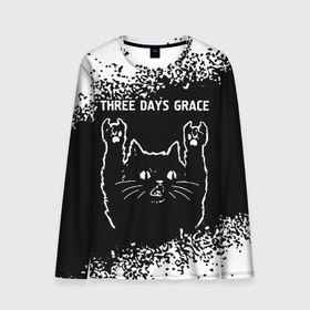 Мужской лонгслив 3D с принтом Группа Three Days Grace и Рок Кот в Белгороде, 100% полиэстер | длинные рукава, круглый вырез горловины, полуприлегающий силуэт | band | days | grace | metal | rock | three | three days grace | грейс | группа | дэйс | кот | краска | рок | рок кот | спрей | три